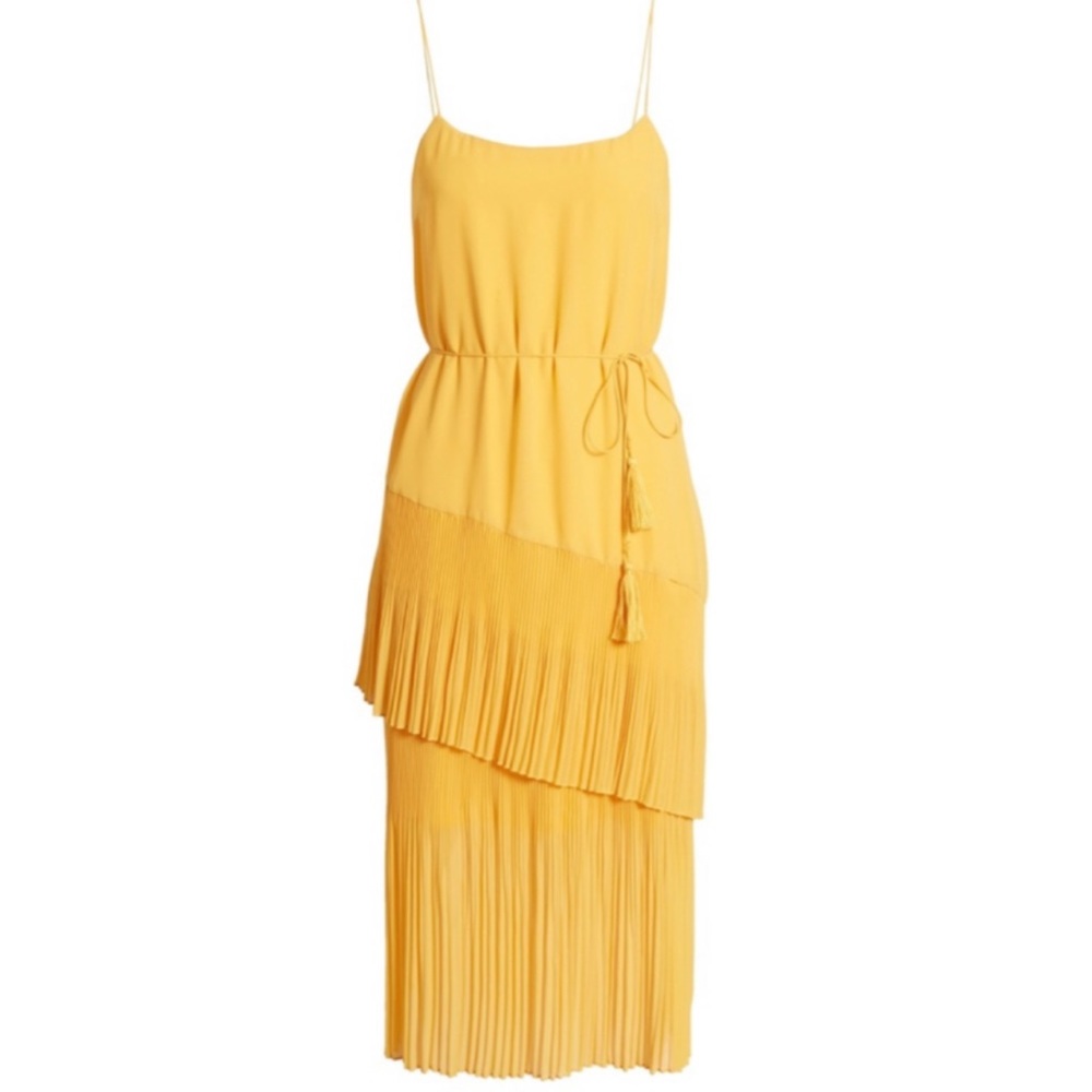NWT Strappy Ruffle Tie Waist Midi Dress Yellow